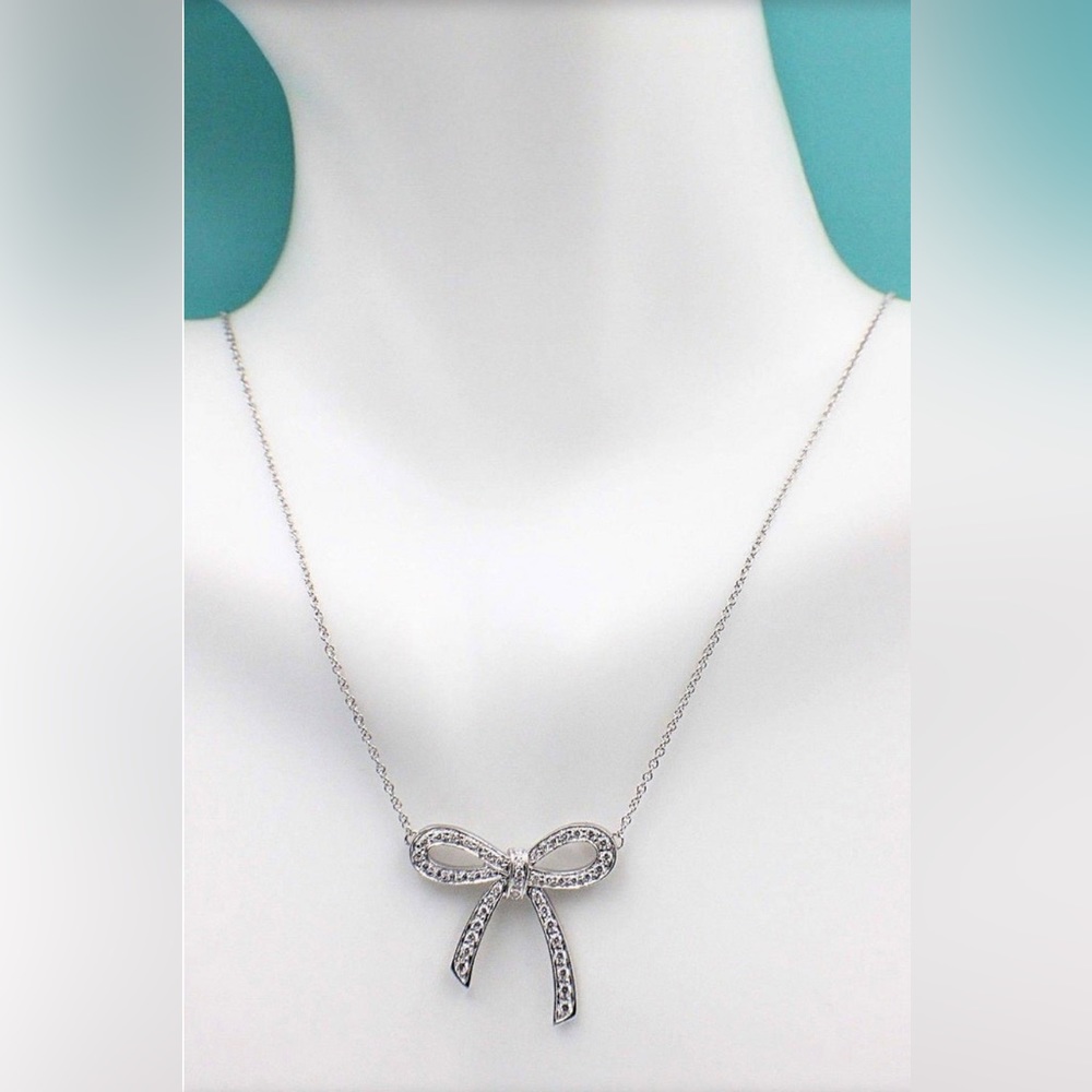 Tiffany & Co. Platinum 0.27ctw Diamond Bow Pendant Necklace